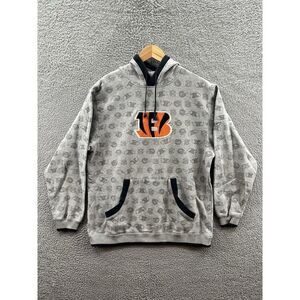 Vintage Reebok Bengals NFL AFC Allover Print Gray Hoodie Size Small